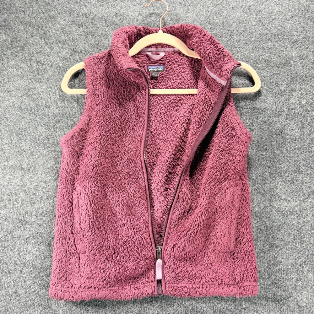 Patagonia‎ Los Gatos Fleece Vest girls Large 12 Full Zip High Pile Pink Burgundy